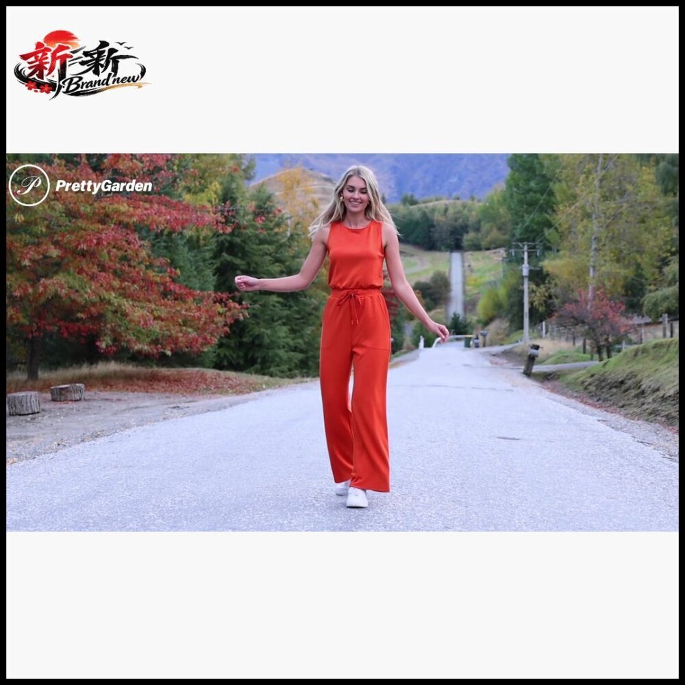 Sleeveless Wide Leg Jumpsuit, Polyester Viscose Elastane Blend, Casual Summer - Picture 7 of 7